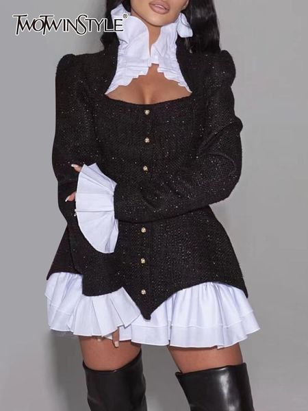 dress twotwinstyle two piece set womens square collar long sleeve high waist mini skirts ruffle trim colorblock sets females, White
dress twotwinstyle two piece set womens square collar long sleeve high waist mini skirts ruffle trim colorblock sets females, White