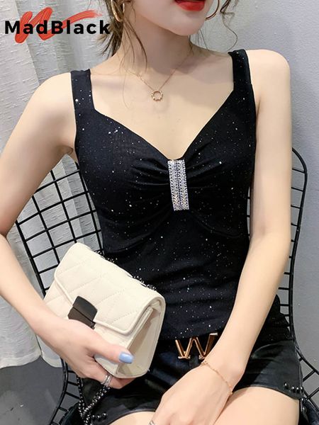 women's tanks camis madblack summer korean clothes mesh vest chic vneck draped diamonds shiny women sleeveless all match t25914l 23042, White
women's tanks camis madblack summer korean clothes mesh vest chic vneck draped diamonds shiny women sleeveless all match t25914l 23042, White