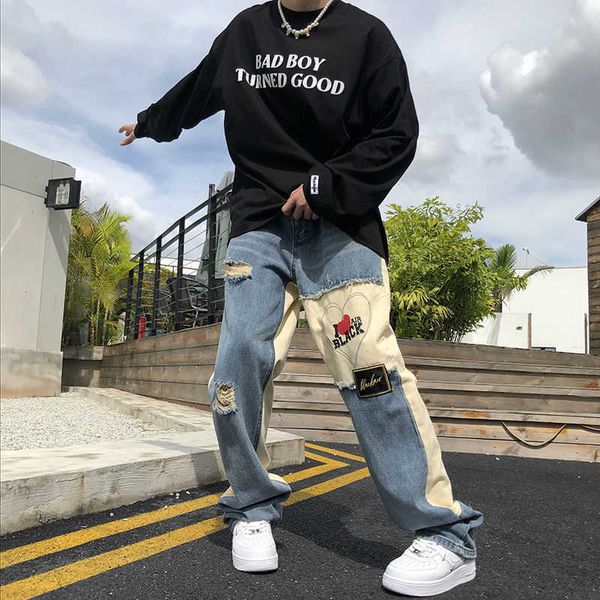 men's pants high street y2k retro jeans stitng ripped jeans men's ins tide brand niche fried street hiphop design casual trousers, Black
men's pants high street y2k retro jeans stitng ripped jeans men's ins tide brand niche fried street hiphop design casual trousers, Black