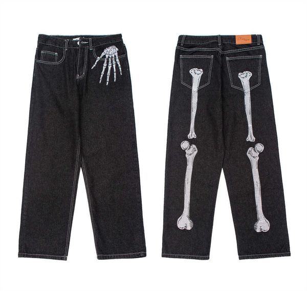 men's pants retro skull hand bone embroidery washed mens jeans pants y2k straight casual oversize denim trousers loose streetwear panta, Black
men's pants retro skull hand bone embroidery washed mens jeans pants y2k straight casual oversize denim trousers loose streetwear panta, Black