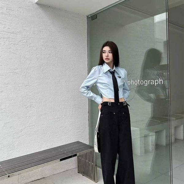 family spring/summer new style temperament pure desire triangle label waist slim short shirt with tie, White
family spring/summer new style temperament pure desire triangle label waist slim short shirt with tie, White