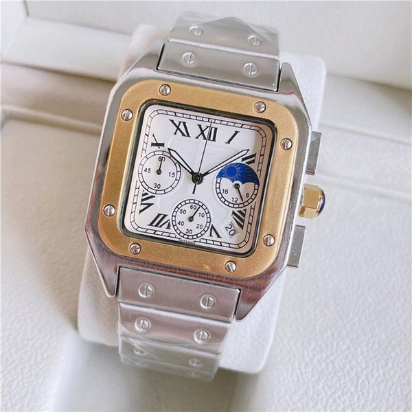 fashion brand watches men square multifunction style stainless steel band wrist watch small dials can work ca55261o, Slivery;brown
fashion brand watches men square multifunction style stainless steel band wrist watch small dials can work ca55261o, Slivery;brown