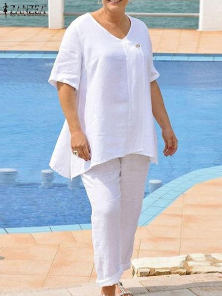 pants fashion urban tracksuit zanzea 2pcs women cotton pants sets summer short sleeve blouse suits solid work matching sets outifits, White
pants fashion urban tracksuit zanzea 2pcs women cotton pants sets summer short sleeve blouse suits solid work matching sets outifits, White