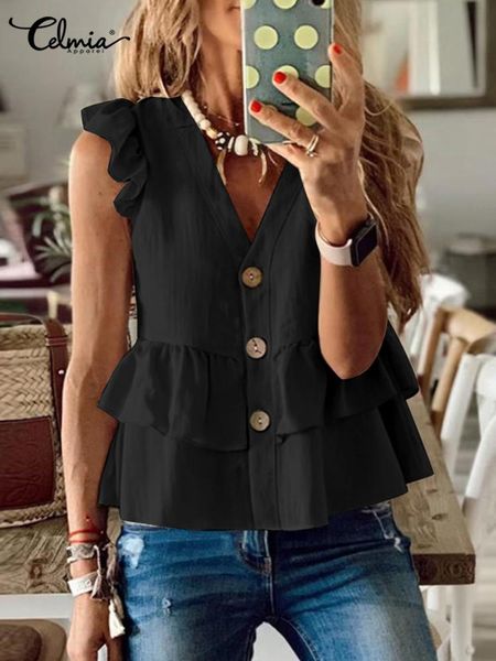 tanks celmia leisure sleeveless vneck tanks women lightweight buttons tank 2022 summer casual loose pleats stitching short tunic, Black;white
tanks celmia leisure sleeveless vneck tanks women lightweight buttons tank 2022 summer casual loose pleats stitching short tunic, Black;white