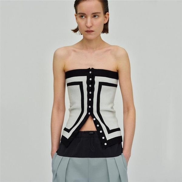 tanks summer new black and white color matching singlebreasted tube knitted vest women's fashion simple backless casual vest, Black;white
tanks summer new black and white color matching singlebreasted tube knitted vest women's fashion simple backless casual vest, Black;white