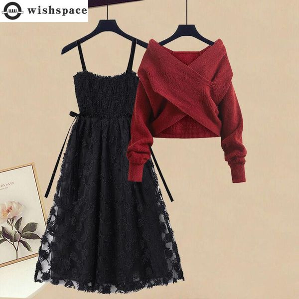dress 2022 autumn new slim cross knitted sweater hollow lace suspender dress twopiece elegant women's dress set party dress, White
dress 2022 autumn new slim cross knitted sweater hollow lace suspender dress twopiece elegant women's dress set party dress, White