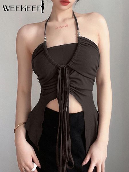 t-shirt weekeep summer casual corset irregular bandage halter camis women sleeveless skinny basic crop y2k aesthetic shirts, White
t-shirt weekeep summer casual corset irregular bandage halter camis women sleeveless skinny basic crop y2k aesthetic shirts, White