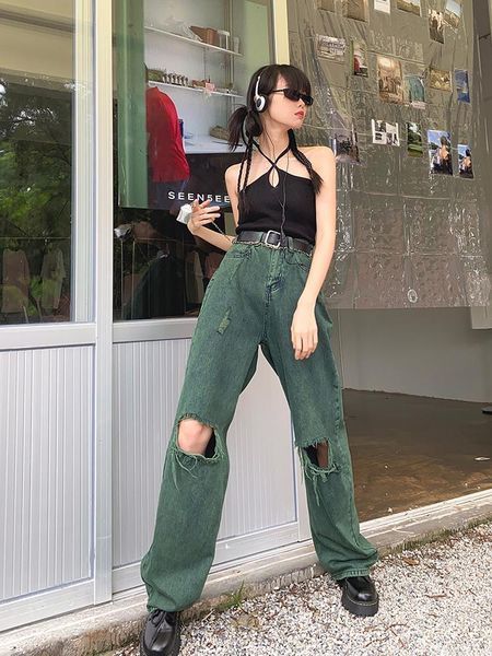 jeans washed green women's jeans ripped baggy wide leg trouser vintage casual y2k harajuku hip hop streetwear female denim mom pants, Blue
jeans washed green women's jeans ripped baggy wide leg trouser vintage casual y2k harajuku hip hop streetwear female denim mom pants, Blue
