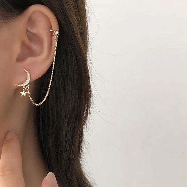 charm 1pc new fashion gold color moon star clip earrings for women simple butterfly fake cartilage long tassel ear cuff jewelry gifts aa2304, Golden 
charm 1pc new fashion gold color moon star clip earrings for women simple butterfly fake cartilage long tassel ear cuff jewelry gifts aa2304, Golden