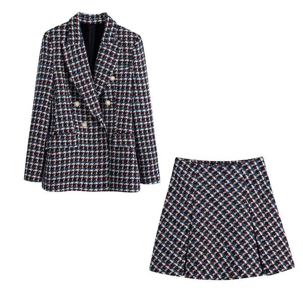 pants women fashion double breasted tweed check blazers coat vintage long sleeve female outerwear and high waist mini aline skirt, White
pants women fashion double breasted tweed check blazers coat vintage long sleeve female outerwear and high waist mini aline skirt, White