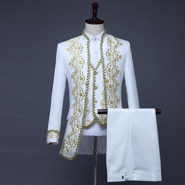 blazers men british tuxedo suit classic white palace blazer men metal gold yarn prom stage party singer 3 piece dress suits homme hombre, White;black
blazers men british tuxedo suit classic white palace blazer men metal gold yarn prom stage party singer 3 piece dress suits homme hombre, White;black