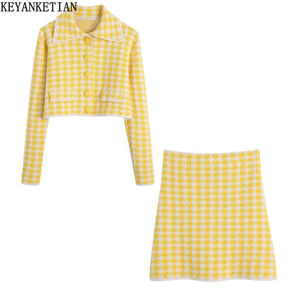dress keyanketian za primavera nova camisola cardigan feminino curto mangas compridas pequeno estilo perfumado houndstooth malha casaco, White
dress keyanketian za primavera nova camisola cardigan feminino curto mangas compridas pequeno estilo perfumado houndstooth malha casaco, White
