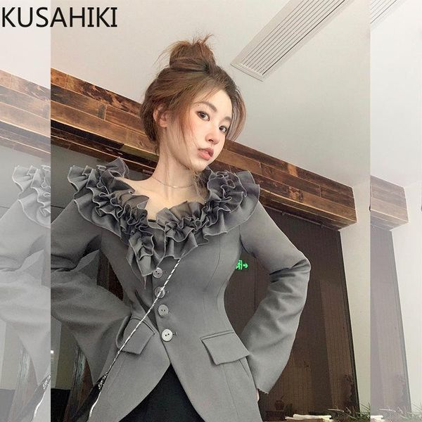 pants kusahiki suit jacket women chic ruffle vneck slim waist elegant blazers 2022 autumn new long sleeve single breasted blazer coat, White
pants kusahiki suit jacket women chic ruffle vneck slim waist elegant blazers 2022 autumn new long sleeve single breasted blazer coat, White