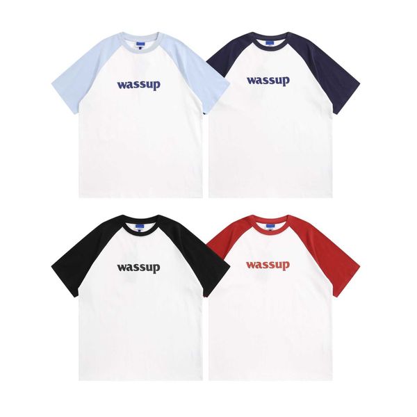 t shirt wassup pure cotton short sleeved t-shirt summer color matching shoulder insert loose fitting couple outfit, White;black
t shirt wassup pure cotton short sleeved t-shirt summer color matching shoulder insert loose fitting couple outfit, White;black