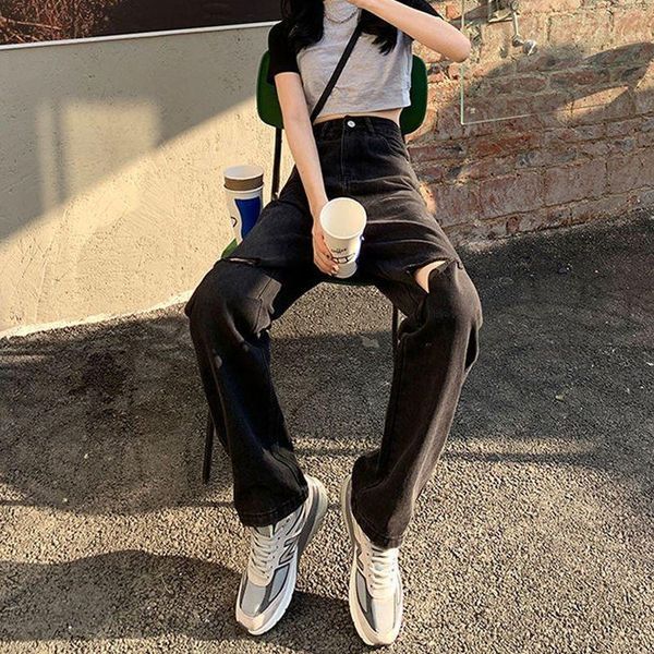 jeans women's black high waist ripped straightleg jeans spring autumn hole loose and thin drape wideleg mopping pants for female, Blue
jeans women's black high waist ripped straightleg jeans spring autumn hole loose and thin drape wideleg mopping pants for female, Blue