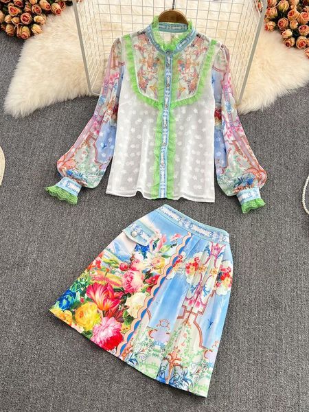 dress 2022 runway autumn flower two piece set women lace tirms mesh floral print shirts blouses + pocket pleated mini skirts suits, White
dress 2022 runway autumn flower two piece set women lace tirms mesh floral print shirts blouses + pocket pleated mini skirts suits, White