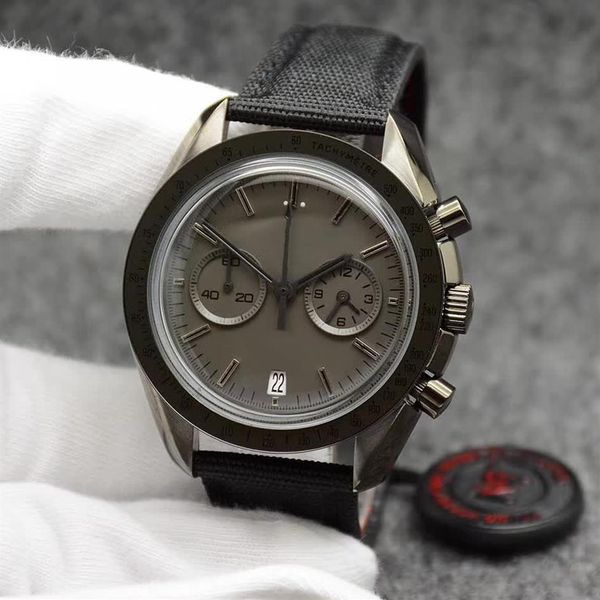 44mm quartz chronograph gray dial mens watches moonwatch black leather strap dark side of the ring showing tachymeter markings wri312a, Slivery;brown
44mm quartz chronograph gray dial mens watches moonwatch black leather strap dark side of the ring showing tachymeter markings wri312a, Slivery;brown