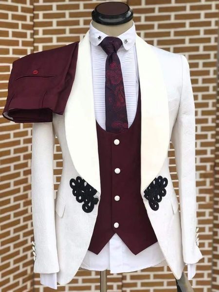 blazers custom white jacquard coat with red vest pant 3piece chinese knot and coil buckle classic wedding suits for men formal slim fit, White;black
blazers custom white jacquard coat with red vest pant 3piece chinese knot and coil buckle classic wedding suits for men formal slim fit, White;black