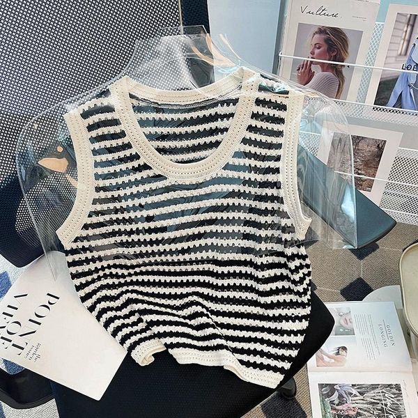 tanks korean striped knitted tank women vintage loose hollow out sleeveless 2022 summer, Black;white
tanks korean striped knitted tank women vintage loose hollow out sleeveless 2022 summer, Black;white
