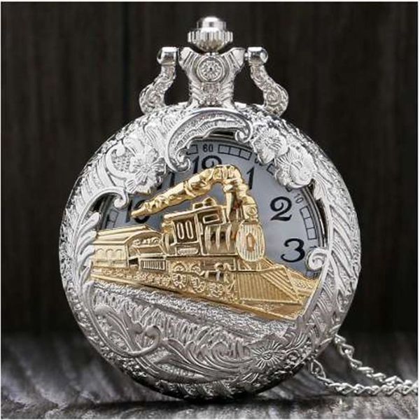 vintage silver charming gold train carved openable hollow steampunk quartz pocket watch men women necklace pendant clock gifts274j, Slivery;golden
vintage silver charming gold train carved openable hollow steampunk quartz pocket watch men women necklace pendant clock gifts274j, Slivery;golden