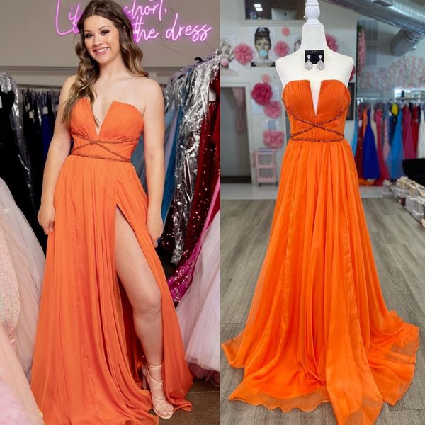 orange prom dress 2k23 strapless pleated chiffon high slit a-line lady pageant formal evening event party runway black-tie gala gown off-whi, Red
orange prom dress 2k23 strapless pleated chiffon high slit a-line lady pageant formal evening event party runway black-tie gala gown off-whi, Red