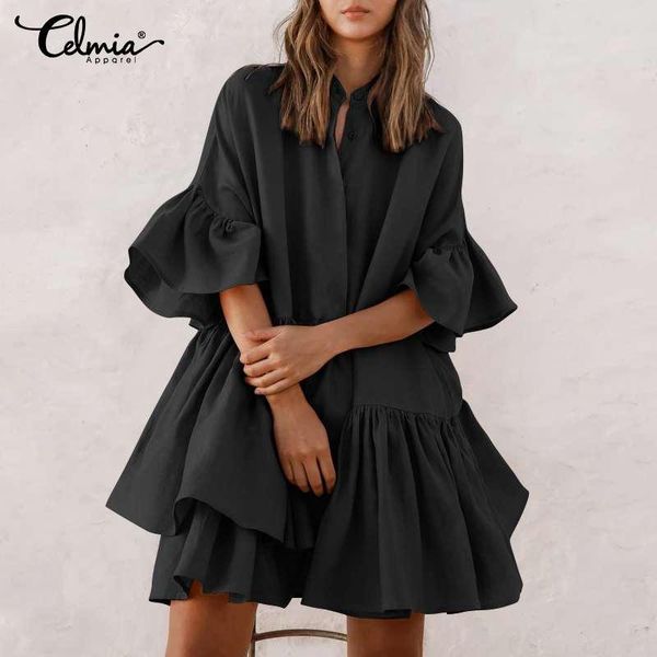 dresses summer sundress celmia women ruffled mini dress half sleeve buttons casual solid bohemian party beach vestidos, Black;gray
dresses summer sundress celmia women ruffled mini dress half sleeve buttons casual solid bohemian party beach vestidos, Black;gray