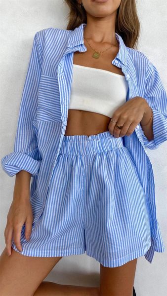 dress 2022 spring and summer casual striped suit lapel longsleeved solid color shirt shorts twopiece set, White
dress 2022 spring and summer casual striped suit lapel longsleeved solid color shirt shorts twopiece set, White