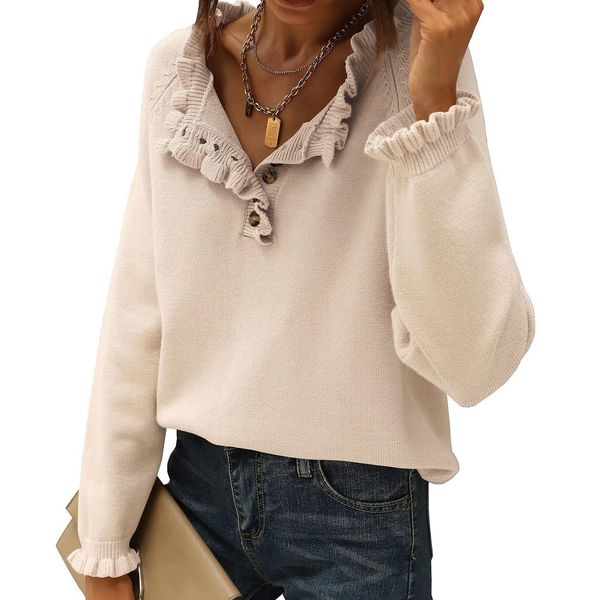 polos 2022 autumn and winter women's knitted new casual longsleeved button ruffled pullover sweater women, White
polos 2022 autumn and winter women's knitted new casual longsleeved button ruffled pullover sweater women, White