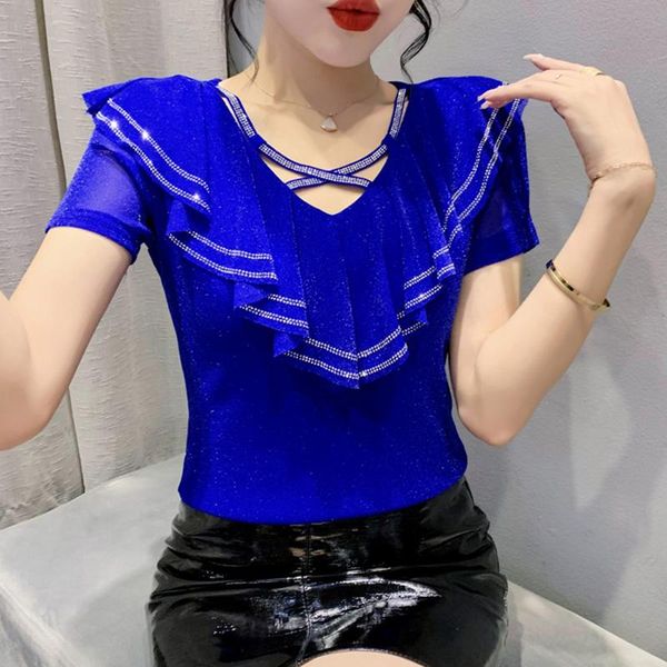 t-shirt new 2022 summer short sleeved women's tshirt fashion casual vneck diamond ruffles camisetas high elastic mesh, White
t-shirt new 2022 summer short sleeved women's tshirt fashion casual vneck diamond ruffles camisetas high elastic mesh, White