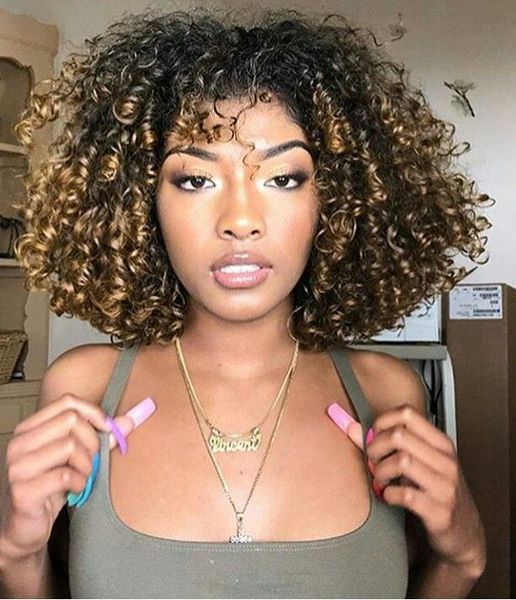 highlight short curly wig with bangs human hair afro kinky curly wig bob glueless full machine made wig 150 density remy brazilian 14inch, Black;brown
highlight short curly wig with bangs human hair afro kinky curly wig bob glueless full machine made wig 150 density remy brazilian 14inch, Black;brown