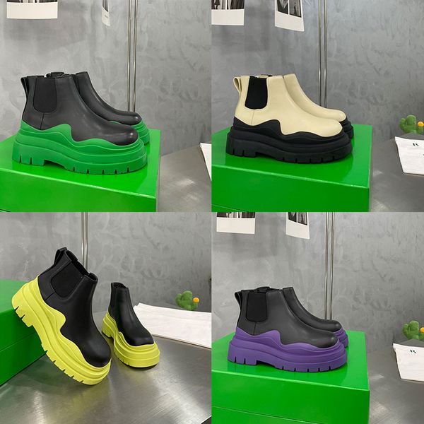 2023 women men designer boots tire leather half ankle boots fashion wave orange colored rubber clear outsole elastic webbing boot, Black
2023 women men designer boots tire leather half ankle boots fashion wave orange colored rubber clear outsole elastic webbing boot, Black
