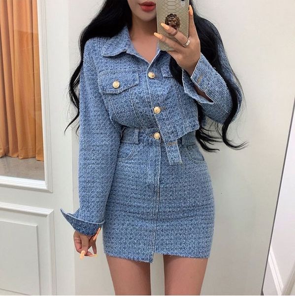 two piece dress cowboy set two-piece suit autumn fashion turndown collar blue single-breasted short denim shirt solid color hip skirt 230422, White
two piece dress cowboy set two-piece suit autumn fashion turndown collar blue single-breasted short denim shirt solid color hip skirt 230422, White