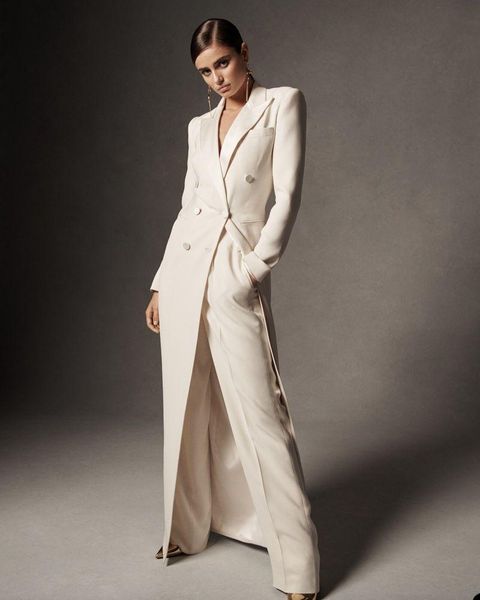 pants women's suits 2 pieces elegant double breasted long coat women slim fit party dress blazer pants, White
pants women's suits 2 pieces elegant double breasted long coat women slim fit party dress blazer pants, White