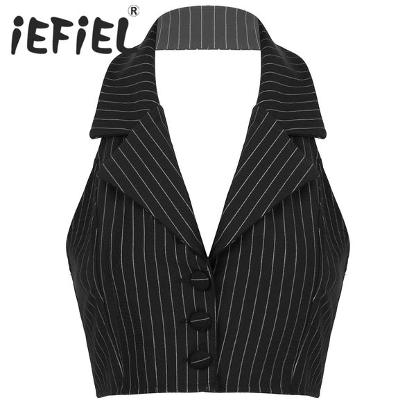 vests women spring autumn vest shirts halter neck sleeveless stripes single breasted three button closure suit vest formal waistcoat, Black;white
vests women spring autumn vest shirts halter neck sleeveless stripes single breasted three button closure suit vest formal waistcoat, Black;white