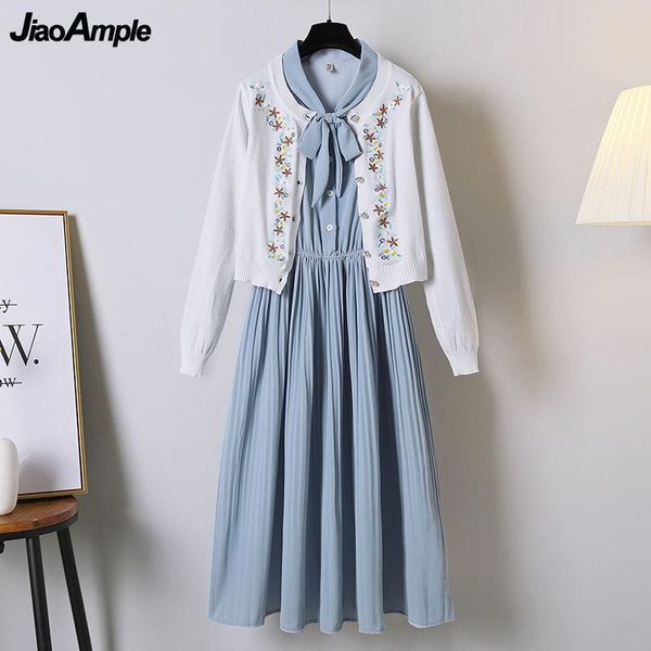 dress women spring autumn two pieces dress set 2022 new graceful embroidery knitted coats+blue bow dresses suit lady elegant cardigan, White
dress women spring autumn two pieces dress set 2022 new graceful embroidery knitted coats+blue bow dresses suit lady elegant cardigan, White
