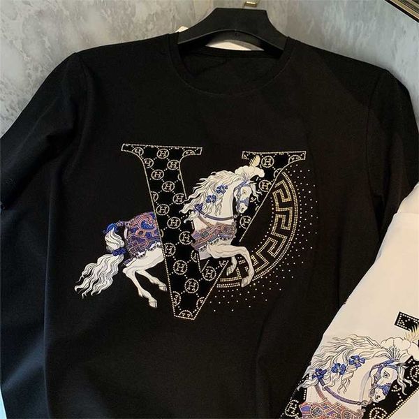 cotton short sleeve men's european station diamond letter horse light luxury fashion thin t-shirt, White;black
cotton short sleeve men's european station diamond letter horse light luxury fashion thin t-shirt, White;black
