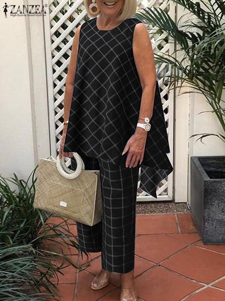 pants zanzea fashion urban tracksuit 2pcs summer plaid checked pant sets elegant sleeveless blouse suits casual work ol matching sets, White
pants zanzea fashion urban tracksuit 2pcs summer plaid checked pant sets elegant sleeveless blouse suits casual work ol matching sets, White