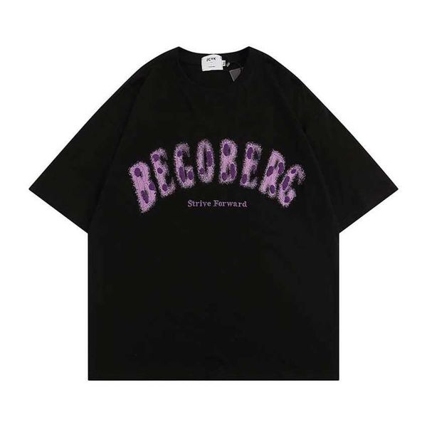 street letter embroidered short sleeve t-shirt summer men's fashion loose lazy style round neck clothes, White;black
street letter embroidered short sleeve t-shirt summer men's fashion loose lazy style round neck clothes, White;black