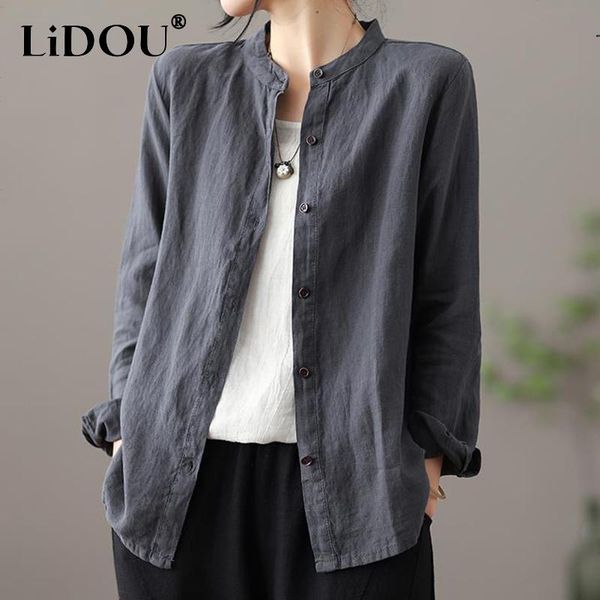 shirts 2022 spring literary retro stand collar single breasted cotton long sleeve cardigan shirt women simple loose casual solid blouse, White
shirts 2022 spring literary retro stand collar single breasted cotton long sleeve cardigan shirt women simple loose casual solid blouse, White