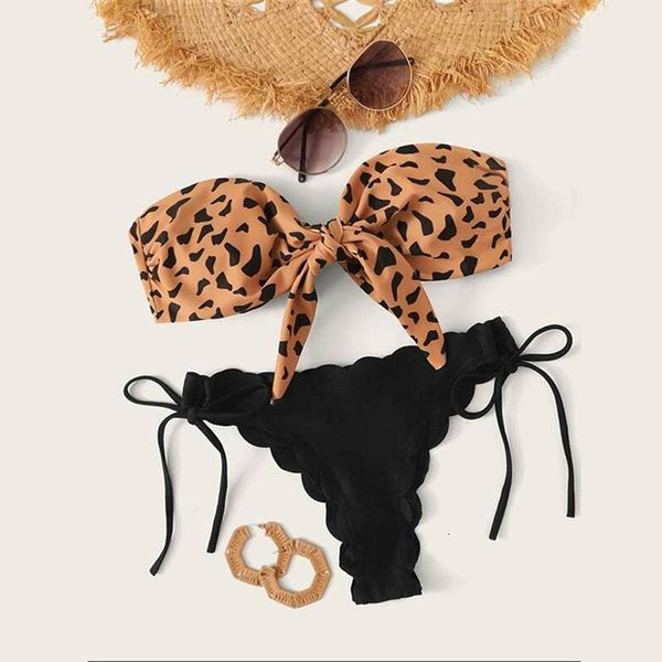 women's swimwear beach bikini woman front lace up tie strapless leopard swimsuit female push ruffled bow bathing suit thong 230422, White;black
women's swimwear beach bikini woman front lace up tie strapless leopard swimsuit female push ruffled bow bathing suit thong 230422, White;black