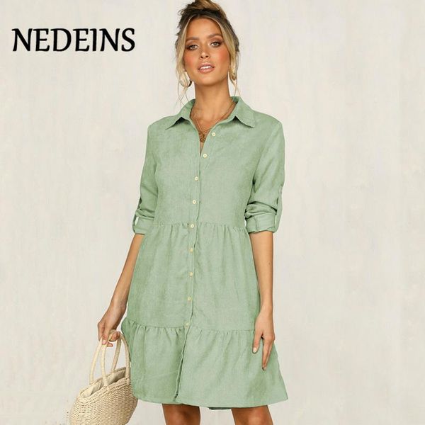 dresses nedeins women shirt lapel solid color dress 2020 summer elegant half sleeve chic button dress fashion slim kneelength dress, Black;gray
dresses nedeins women shirt lapel solid color dress 2020 summer elegant half sleeve chic button dress fashion slim kneelength dress, Black;gray