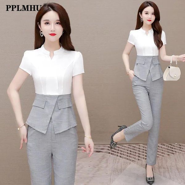 pants office lady elegant slim two piece set women summer outfits korean fashion short sleeve blouses + pencil pant suits casual wear, White
pants office lady elegant slim two piece set women summer outfits korean fashion short sleeve blouses + pencil pant suits casual wear, White