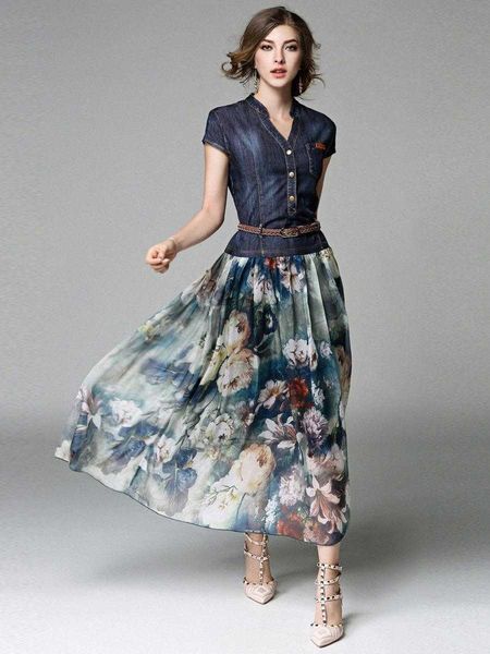 summer womens clothes dress denim printing v neck slim fit slimming midi, Black;gray
summer womens clothes dress denim printing v neck slim fit slimming midi, Black;gray