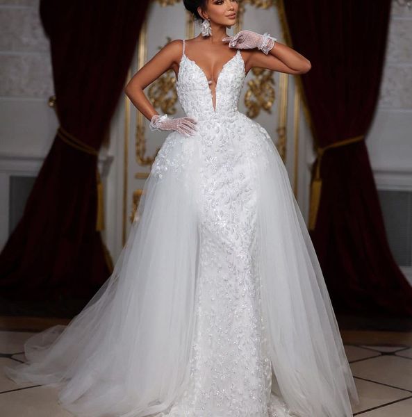 luxury mermaid wedding dresses sleeveless v neck strapsbeaded sequins appliques 3d lace plus size detachable train bridal gowns plus size ve, White
luxury mermaid wedding dresses sleeveless v neck strapsbeaded sequins appliques 3d lace plus size detachable train bridal gowns plus size ve, White