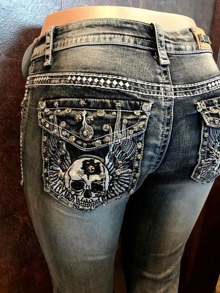jeans skull embroidered beaded elastic highwaist straightleg pants female y2k trend fashion punk slim black jeans female, Blue
jeans skull embroidered beaded elastic highwaist straightleg pants female y2k trend fashion punk slim black jeans female, Blue