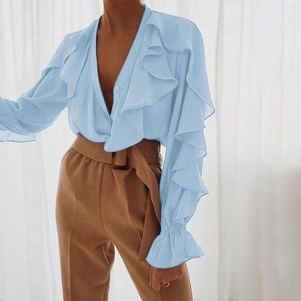 women's blouses spring casual chiffon shirt ruffled edge long sleeved leggings v neck loose breathable baggy oversized, White
women's blouses spring casual chiffon shirt ruffled edge long sleeved leggings v neck loose breathable baggy oversized, White