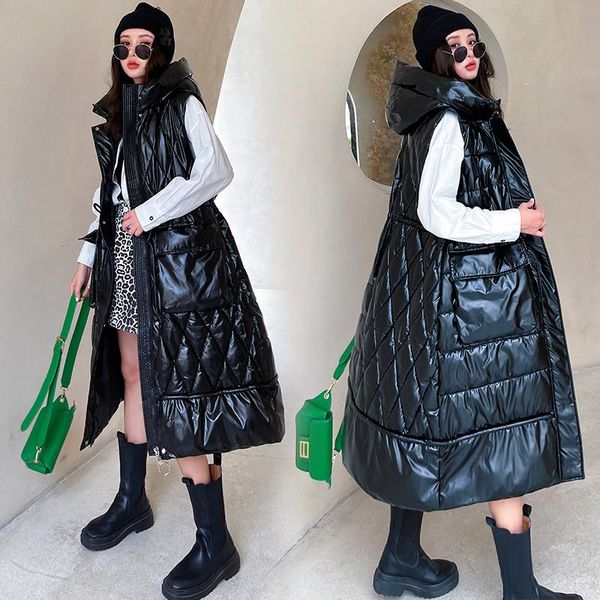vests 2022 winter long vest women hooded sleeveless solid plus size thick parkas woman korean style loose casual thick women's jackets, Black;white
vests 2022 winter long vest women hooded sleeveless solid plus size thick parkas woman korean style loose casual thick women's jackets, Black;white