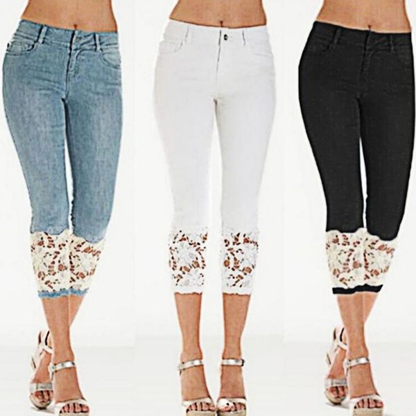 jeans trousers slim calf length mid rise jeans summer capri pants pockets for working, Blue
jeans trousers slim calf length mid rise jeans summer capri pants pockets for working, Blue