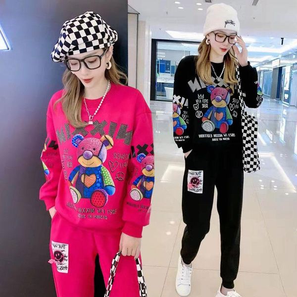 pants winter diamond cartoon bear thicker tracksuit women two piece sets sweatshirt and elastic waist pants rose red black sportwear, White
pants winter diamond cartoon bear thicker tracksuit women two piece sets sweatshirt and elastic waist pants rose red black sportwear, White