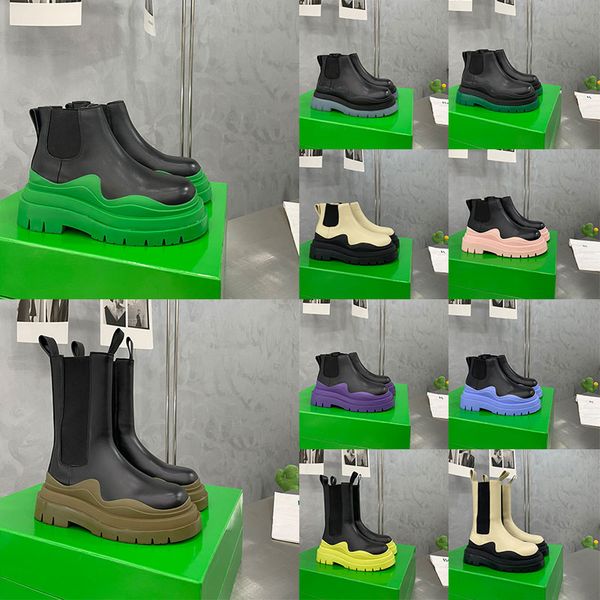 women men designer boots tire chelsea leather half ankle boots fashion wave purple colored rubber outsole elastic webbing boot, Black
women men designer boots tire chelsea leather half ankle boots fashion wave purple colored rubber outsole elastic webbing boot, Black